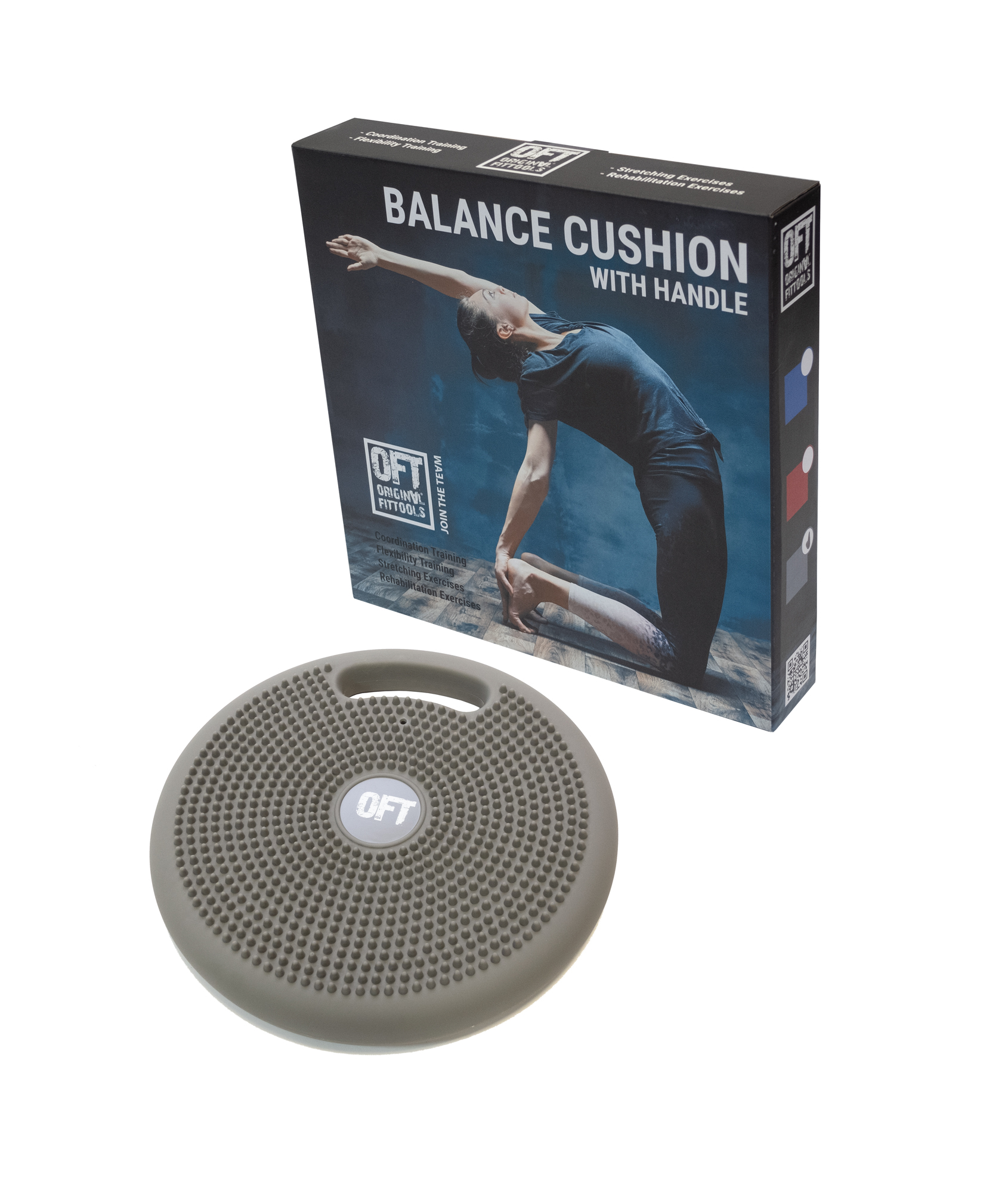 Массажно-балансировочная подушка с ручкой ORIGINAL FIT.TOOLS FT-BPDHL (GREY) в упаковке Массажно-балансировочная подушка с ручкой ORIGINAL FIT.TOOLS FT-BPDHL (GREY) в упаковке