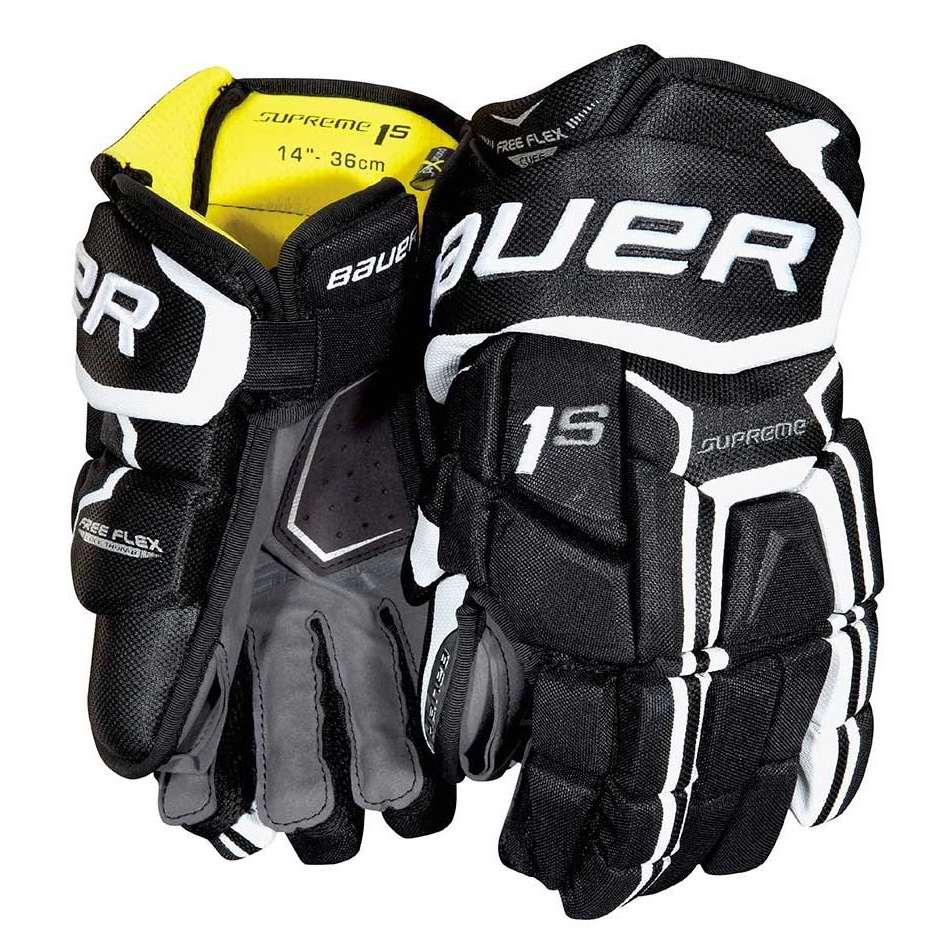 Перчатки хоккейные BAUER Supreme 1S S17 SR чёрно-белого цвета Перчатки хоккейные BAUER Supreme 1S S17 SR чёрно-белого цвета