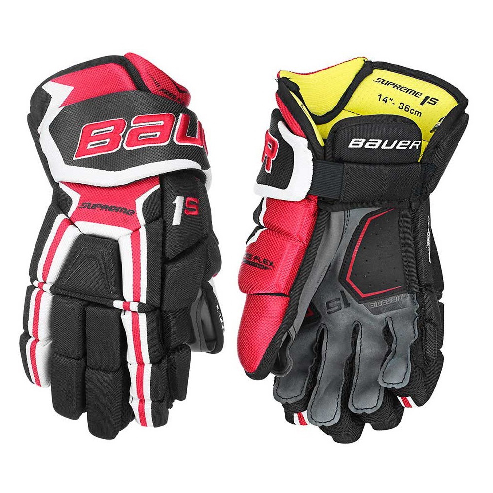 Перчатки хоккейные BAUER Supreme 1S S17 SR чёрно-красного цвета Перчатки хоккейные BAUER Supreme 1S S17 SR чёрно-красного цвета