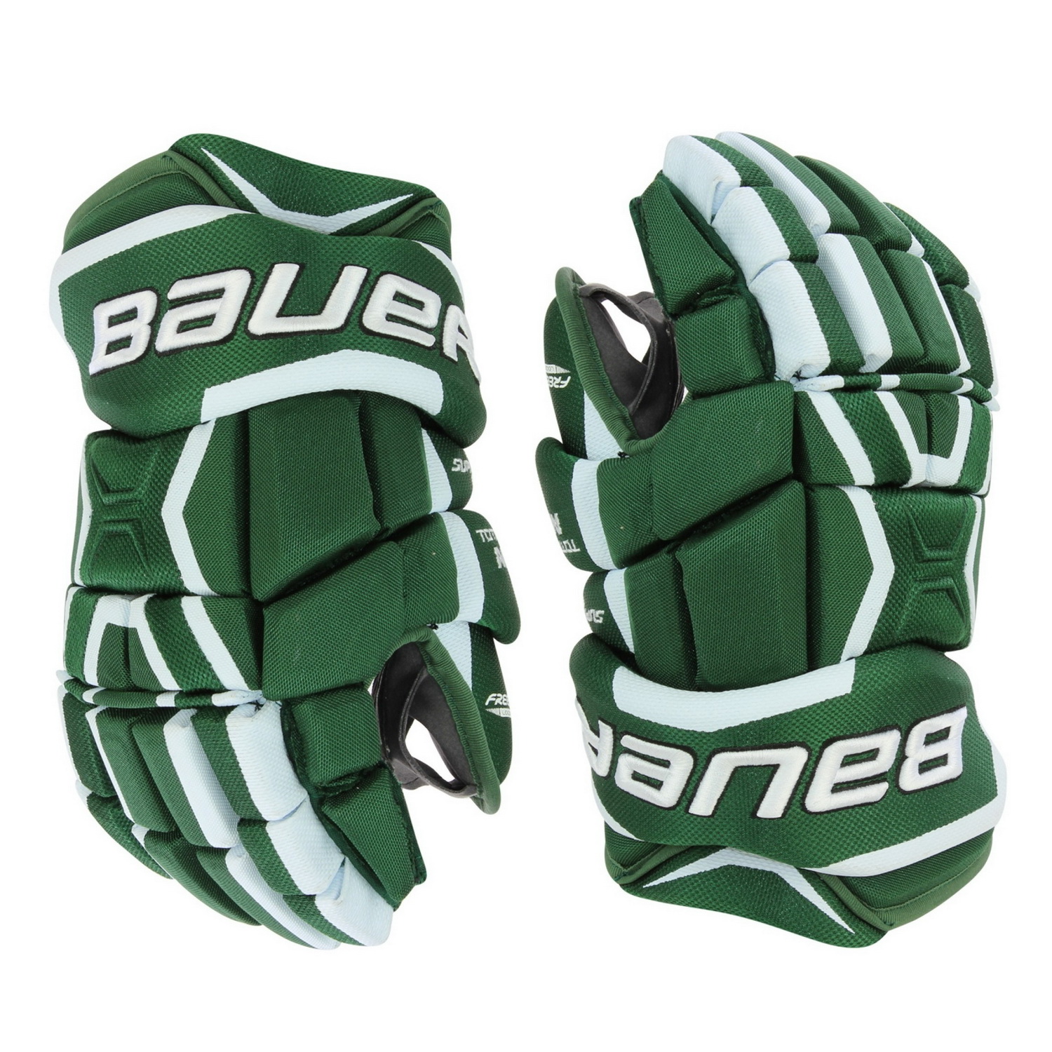 Перчатки хоккейные BAUER Supreme TotalOne MX3 SR зелёного цвета Перчатки хоккейные BAUER Supreme TotalOne MX3 SR зелёного цвета