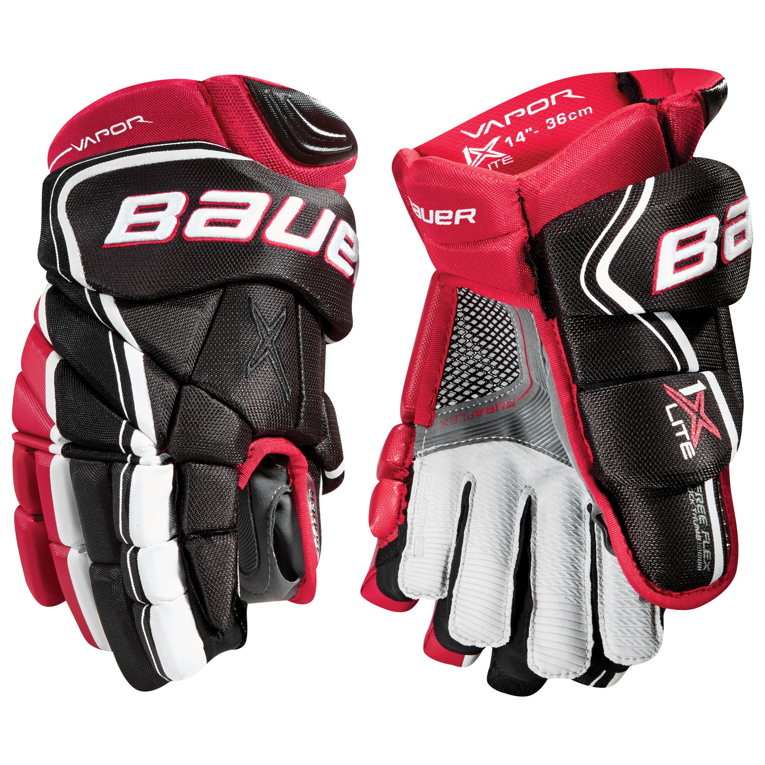 Перчатки хоккейные BAUER Vapor 1X Lite S18 JR чёрно-красного цвета Перчатки хоккейные BAUER Vapor 1X Lite S18 JR чёрно-красного цвета