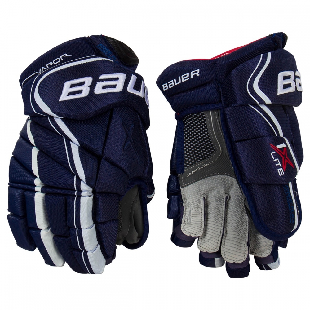 Перчатки хоккейные BAUER Vapor 1X Lite S18 JR тёмно-синего цвета Перчатки хоккейные BAUER Vapor 1X Lite S18 JR тёмно-синего цвета
