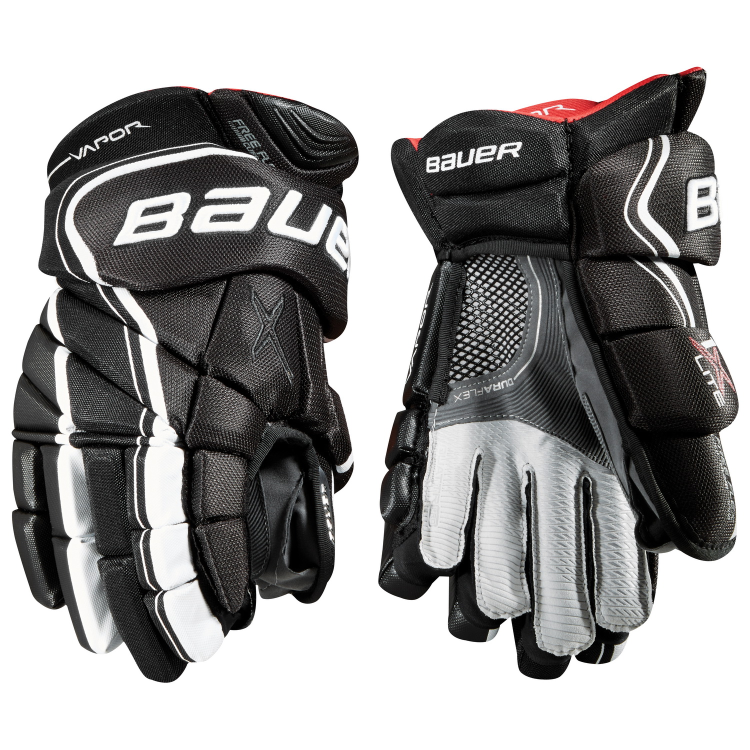 Перчатки хоккейные BAUER Vapor 1X Lite S18 JR чёрно-белого цвета Перчатки хоккейные BAUER Vapor 1X Lite S18 JR чёрно-белого цвета