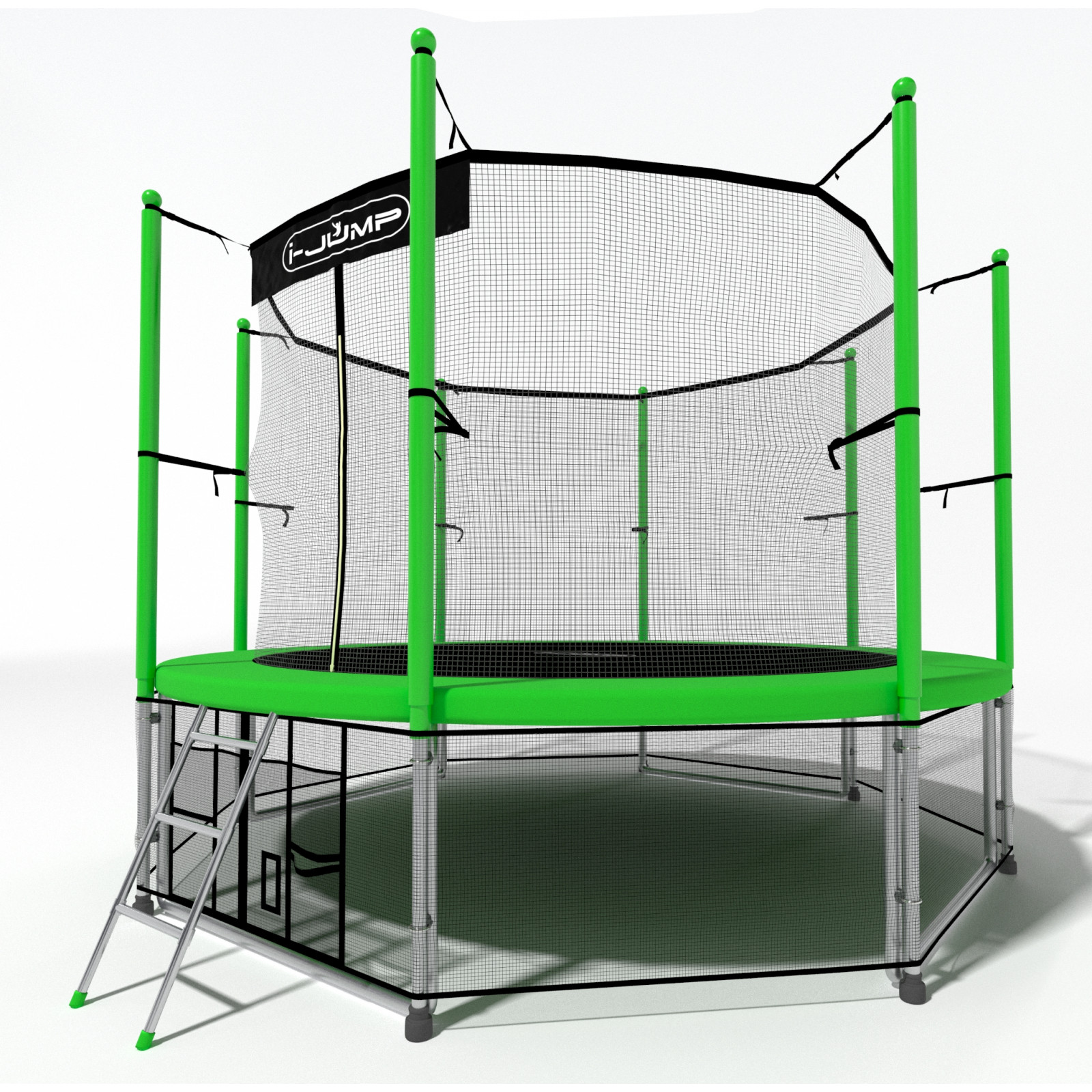 Батут i-JUMP Classic 8ft green 2,44 метра с защитной сетью и лестницей Батут i-JUMP Classic 8ft green 2,44 метра с защитной сетью и лестницей