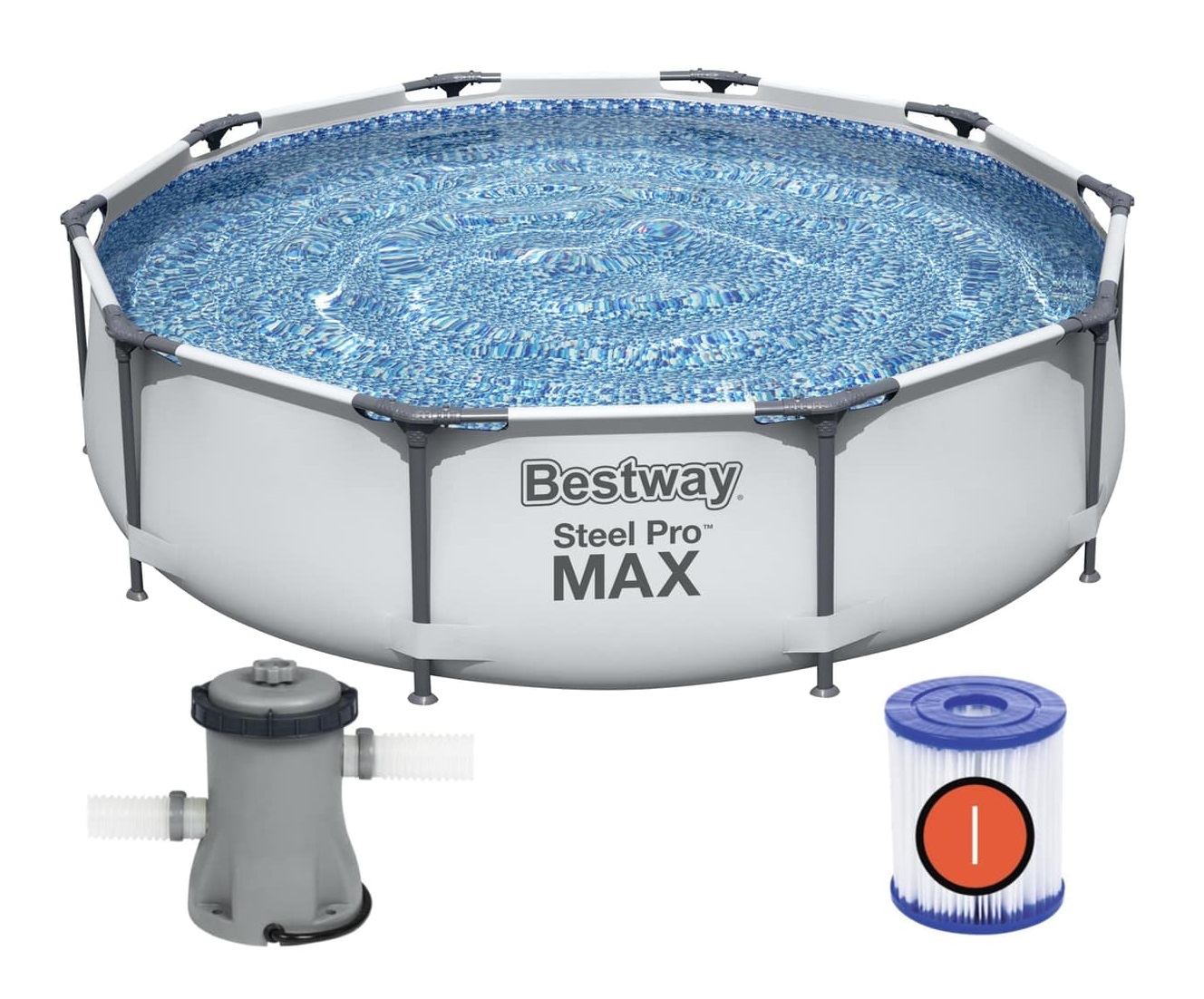 Каркасный бассейн Bestway 56408 Steel Pro Max серого цвета Каркасный бассейн Bestway 56408 Steel Pro Max серого цвета