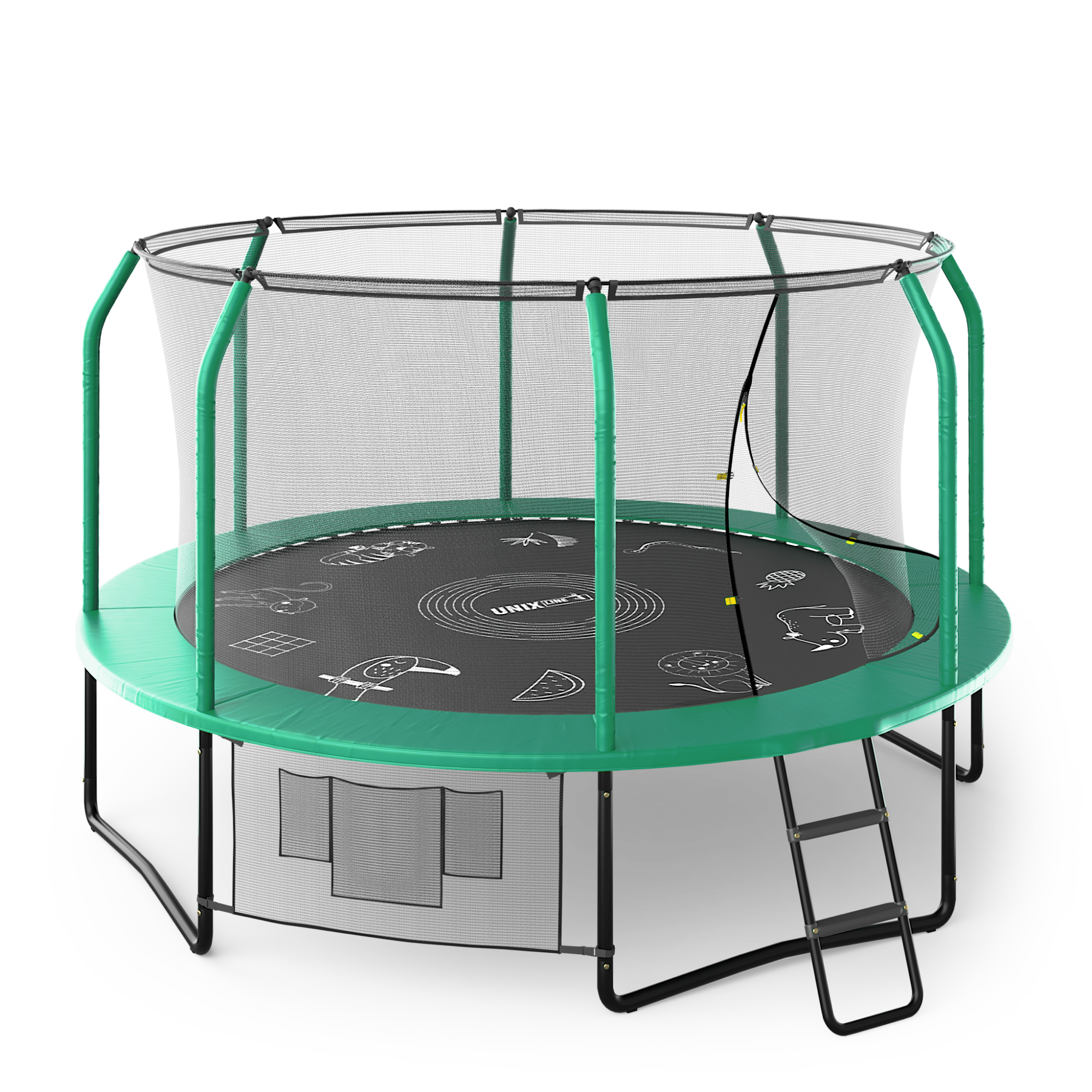 Батут UNIX 12ft SUPREME GAME (green) 3,66 метра с защитной сетью и лестницей Батут UNIX 12ft SUPREME GAME (green) 3,66 метра с защитной сетью и лестницей