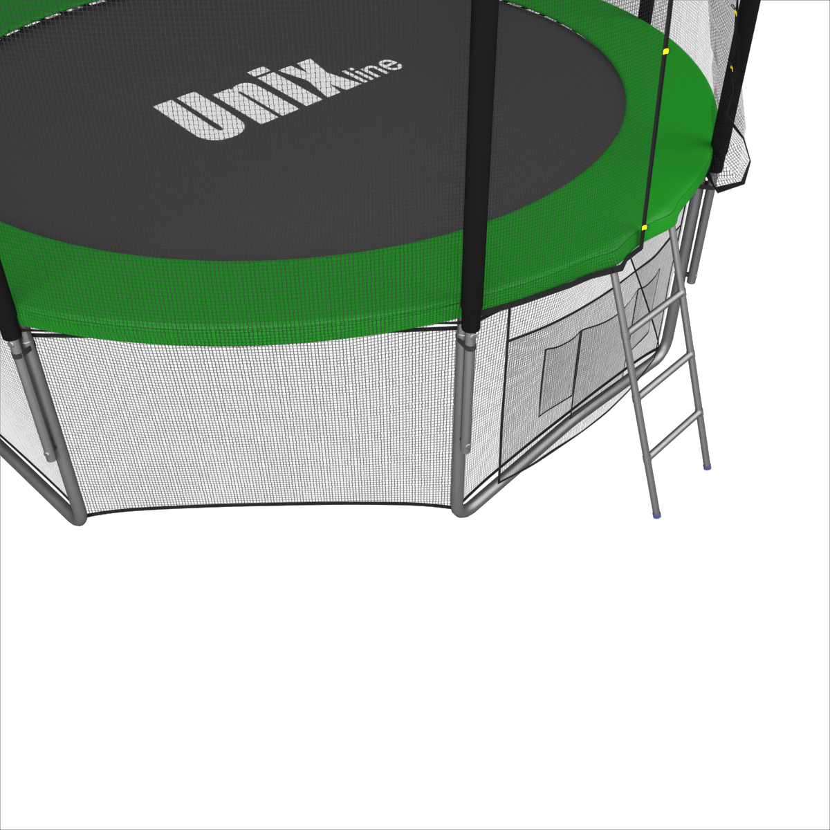 Батут UNIX 8ft Outside Green диаметром 2,44 метра с защитной сетью, лестницей и крышей Батут UNIX 8ft Outside Green диаметром 2,44 метра с защитной сетью, лестницей и крышей
