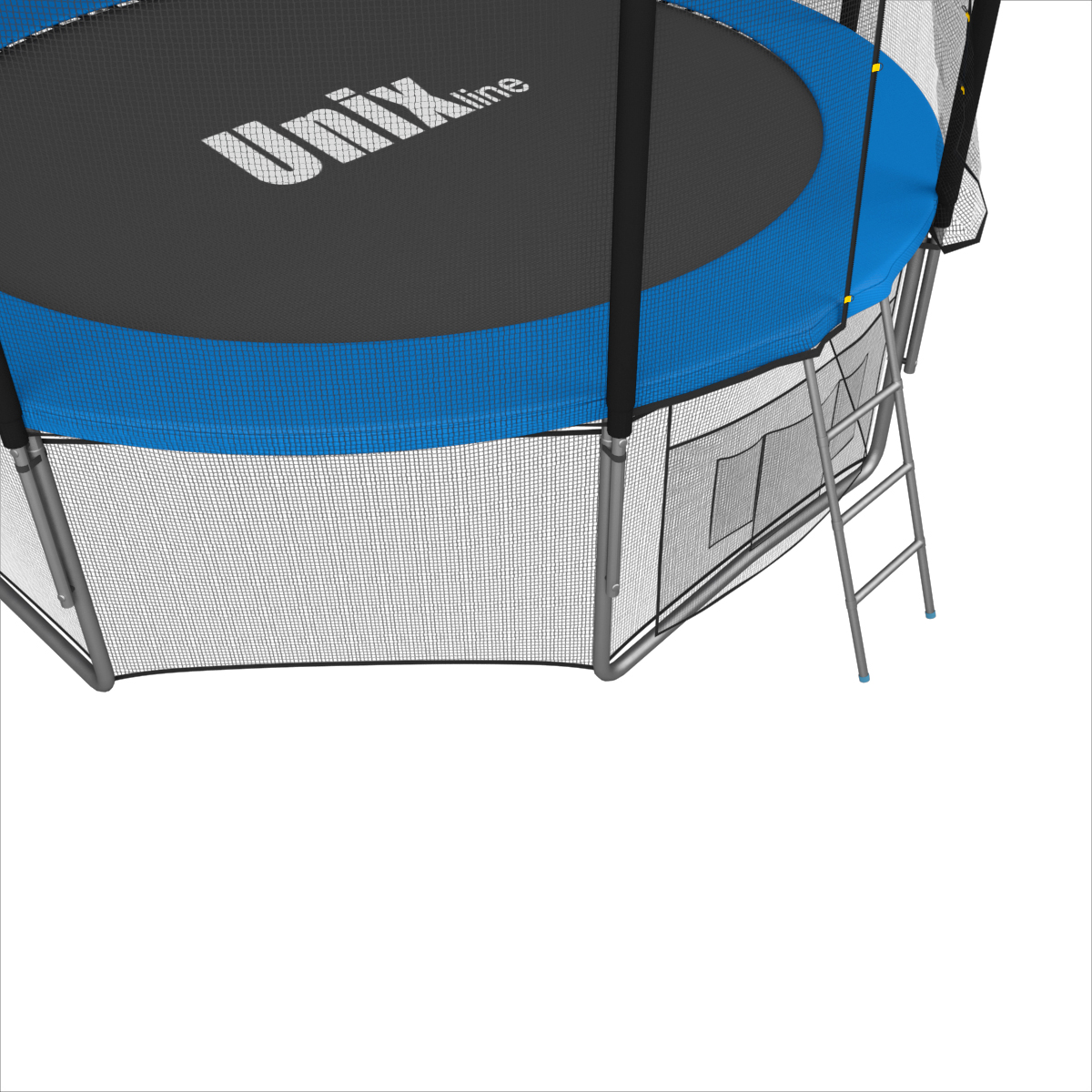 Батут UNIX 8ft Outside Blue диаметром 2,44 метра с защитной сетью, лестницей и крышей Батут UNIX 8ft Outside Blue диаметром 2,44 метра с защитной сетью, лестницей и крышей