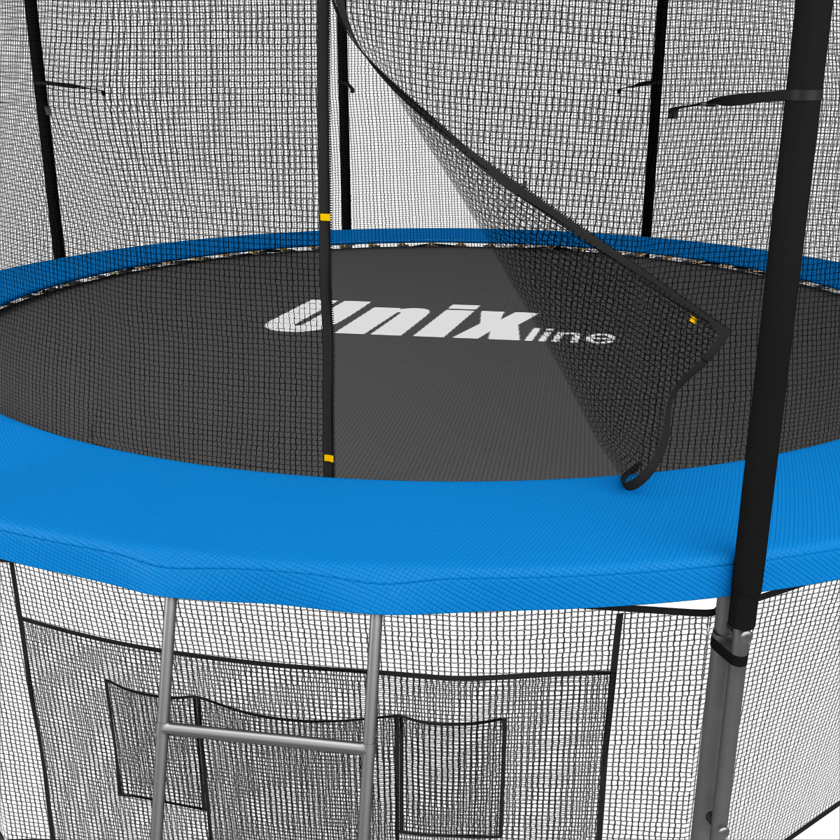 Батут UNIX 12ft Inside Blue диаметром 3,66 метра с защитной сетью, лестницей и крышей Батут UNIX 12ft Inside Blue диаметром 3,66 метра с защитной сетью, лестницей и крышей