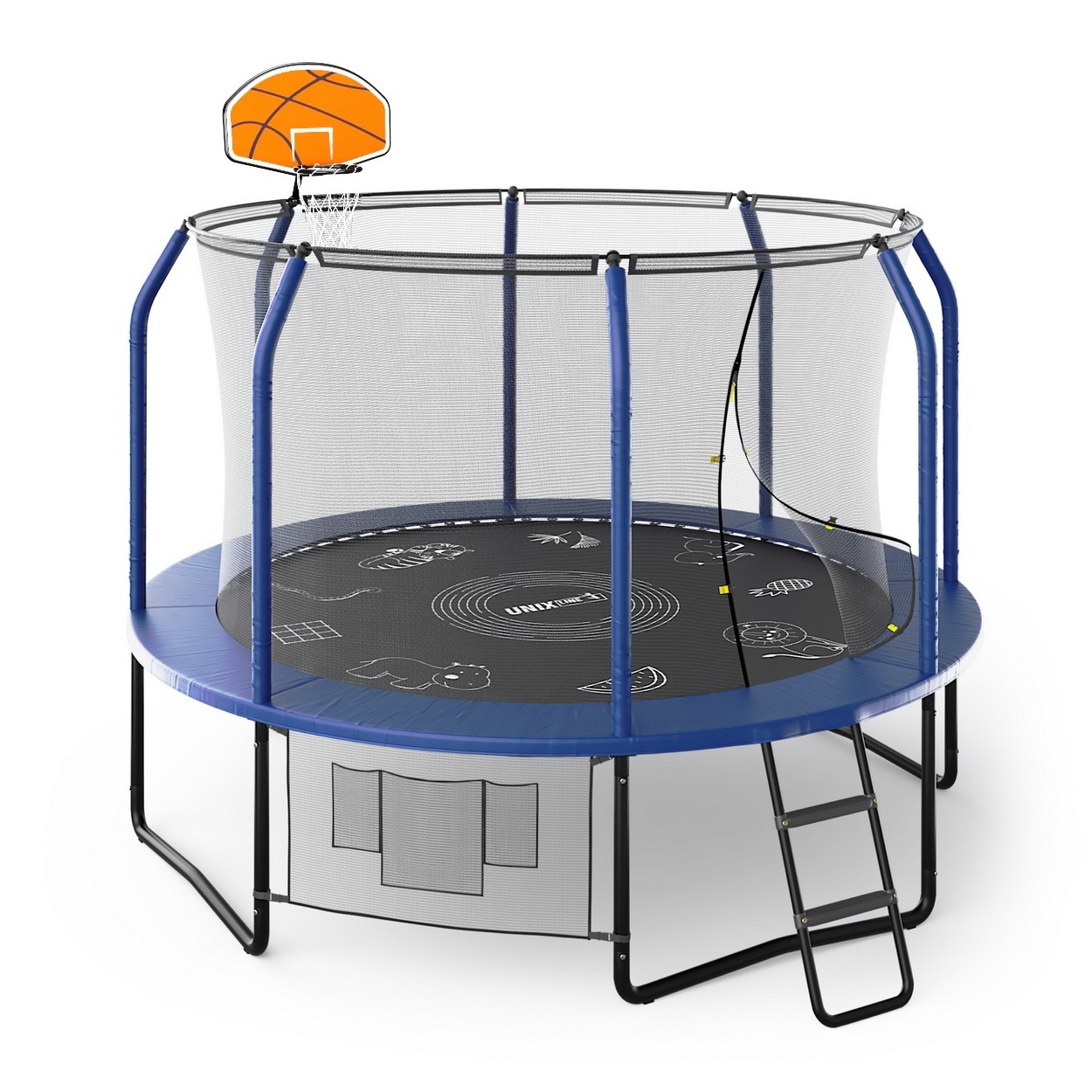 Батут UNIX SUPREME GAME (blue) 16 ft Basketball диаметром 4,88 метра с внутренней защитной сетью и лестницей Батут UNIX SUPREME GAME (blue) 16 ft Basketball диаметром 4,88 метра с внутренней защитной сетью и лестницей