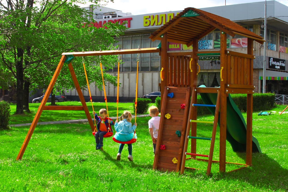 ������� ������� Jungle Gym Cottage + Swing Module Xtra + Rock Module