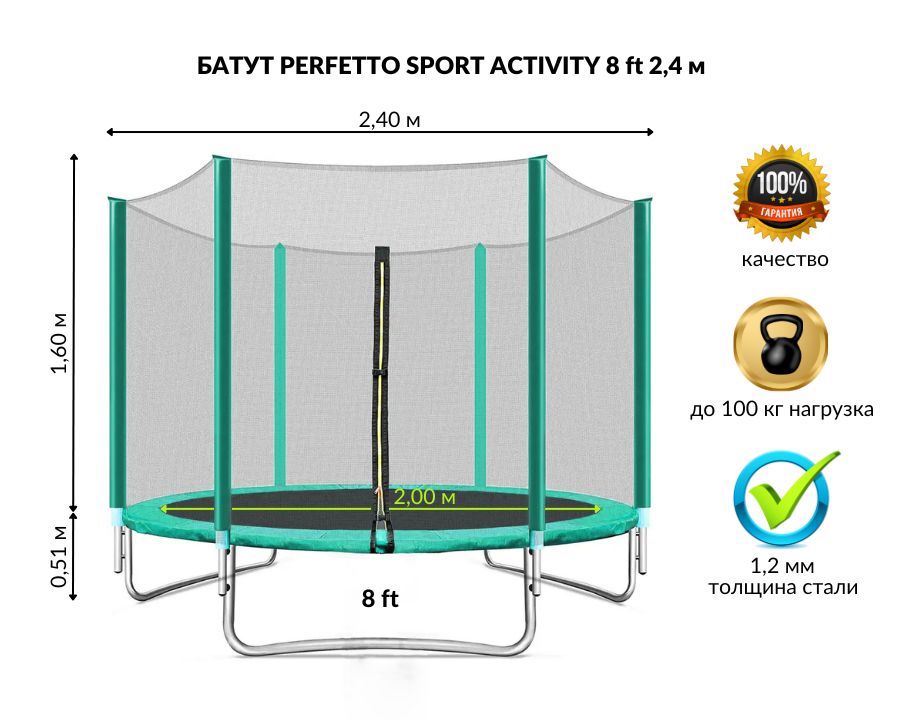 Батут с защитной сеткой Perfetto Sport Activity 8 диаметром 2,4 м Батут с защитной сеткой Perfetto Sport Activity 8 диаметром 2,4 м