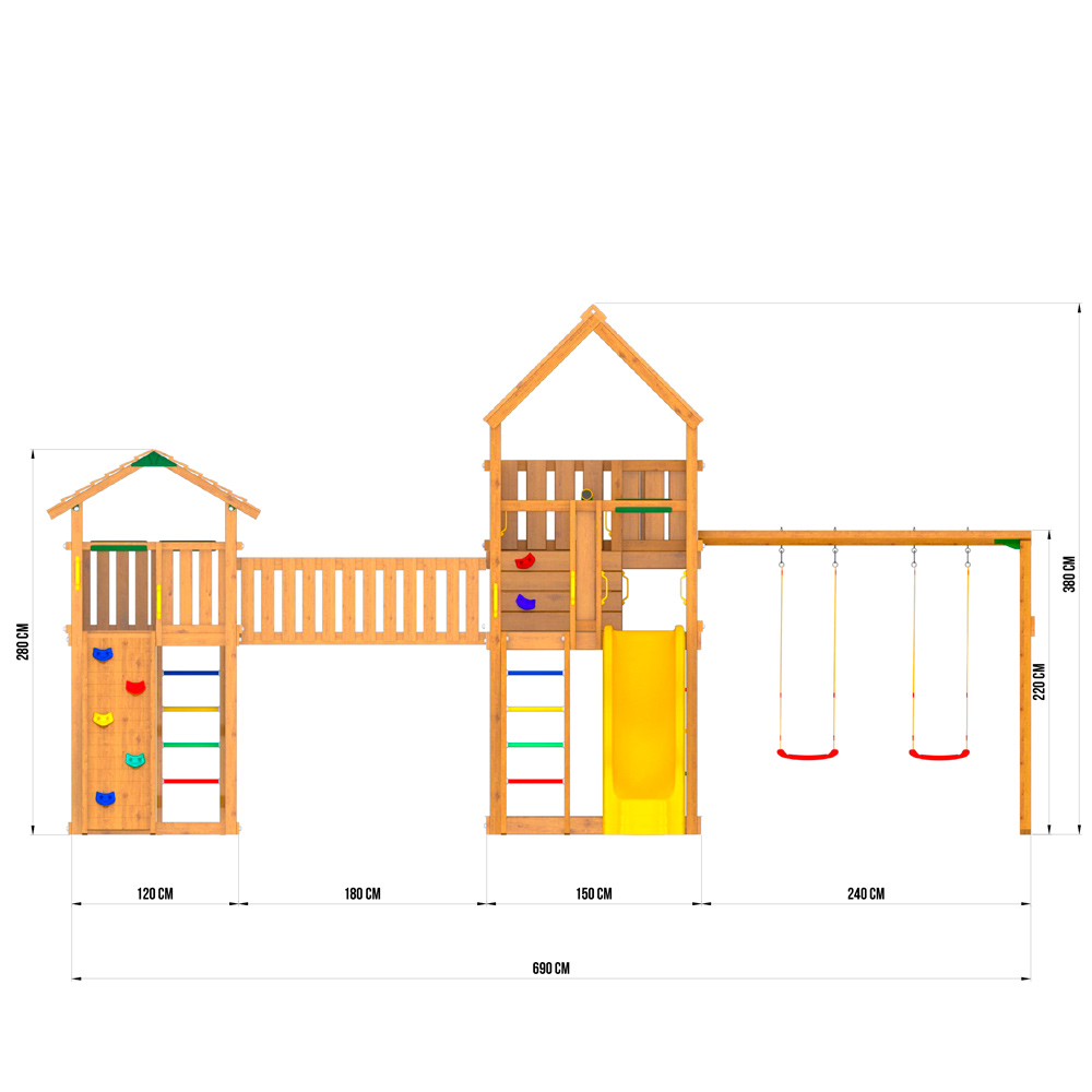 Размеры детского городка Jungle Gym Palaсe + Jungle Cottage (без горки) + жесткий мост + Swing + Rock Размеры детского городка Jungle Gym Palaсe + Jungle Cottage (без горки) + жесткий мост + Swing + Rock