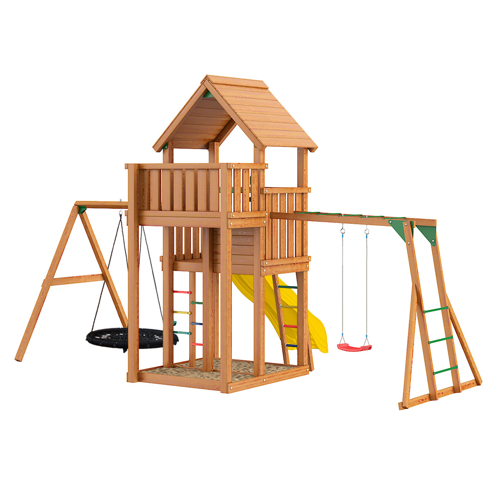 Детский городок Jungle Gym Palace + Swing Xtra c гнездом + Рукоход с качелей Детский городок Jungle Gym Palace + Swing Xtra c гнездом + Рукоход с качелей