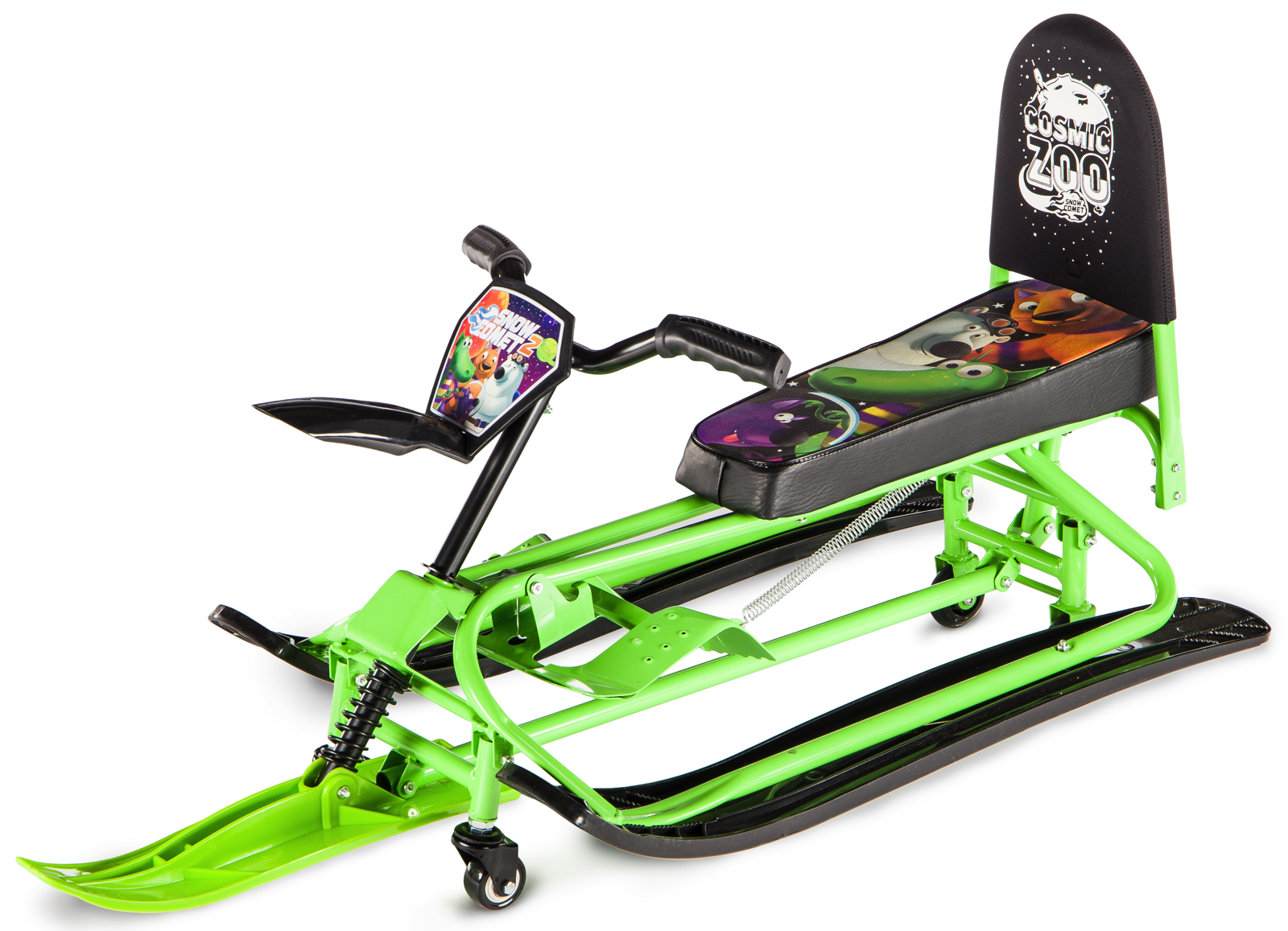 Снегокат-трансформер с колесиками и спинкой Small Rider Snow Comet 2 зелёного цвета Снегокат-трансформер с колесиками и спинкой Small Rider Snow Comet 2 зелёного цвета