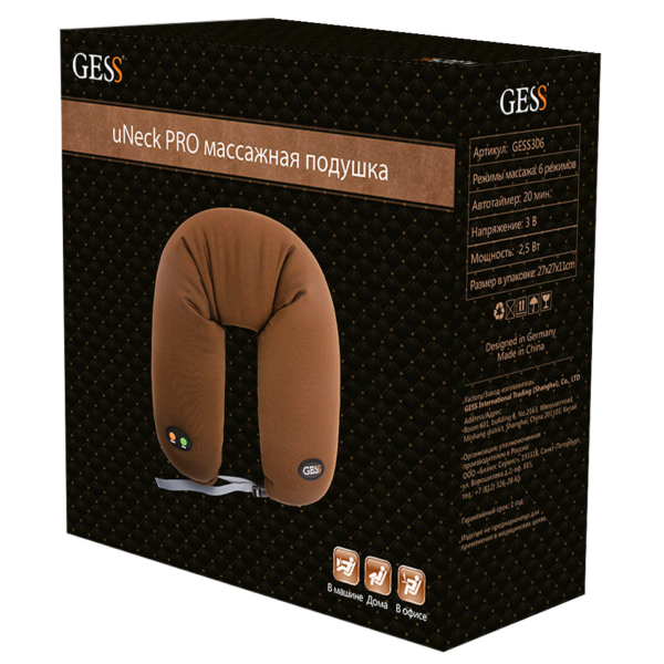 Массажная подушка GESS uNeck Pro brown в упаковке Массажная подушка GESS uNeck Pro brown в упаковке