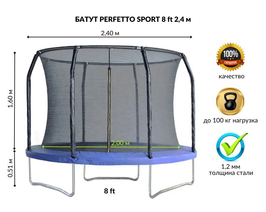 Батут с защитной сеткой и баскетбольным кольцом Perfetto Sport 8 диаметром 2,4 м Батут с защитной сеткой и баскетбольным кольцом Perfetto Sport 8 диаметром 2,4 м