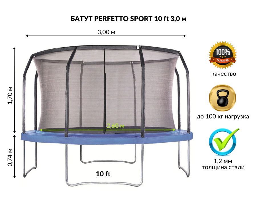 Батут с защитной сеткой и баскетбольным кольцом Perfetto Sport 10 диаметром 3,0 м Батут с защитной сеткой и баскетбольным кольцом Perfetto Sport 10 диаметром 3,0 м
