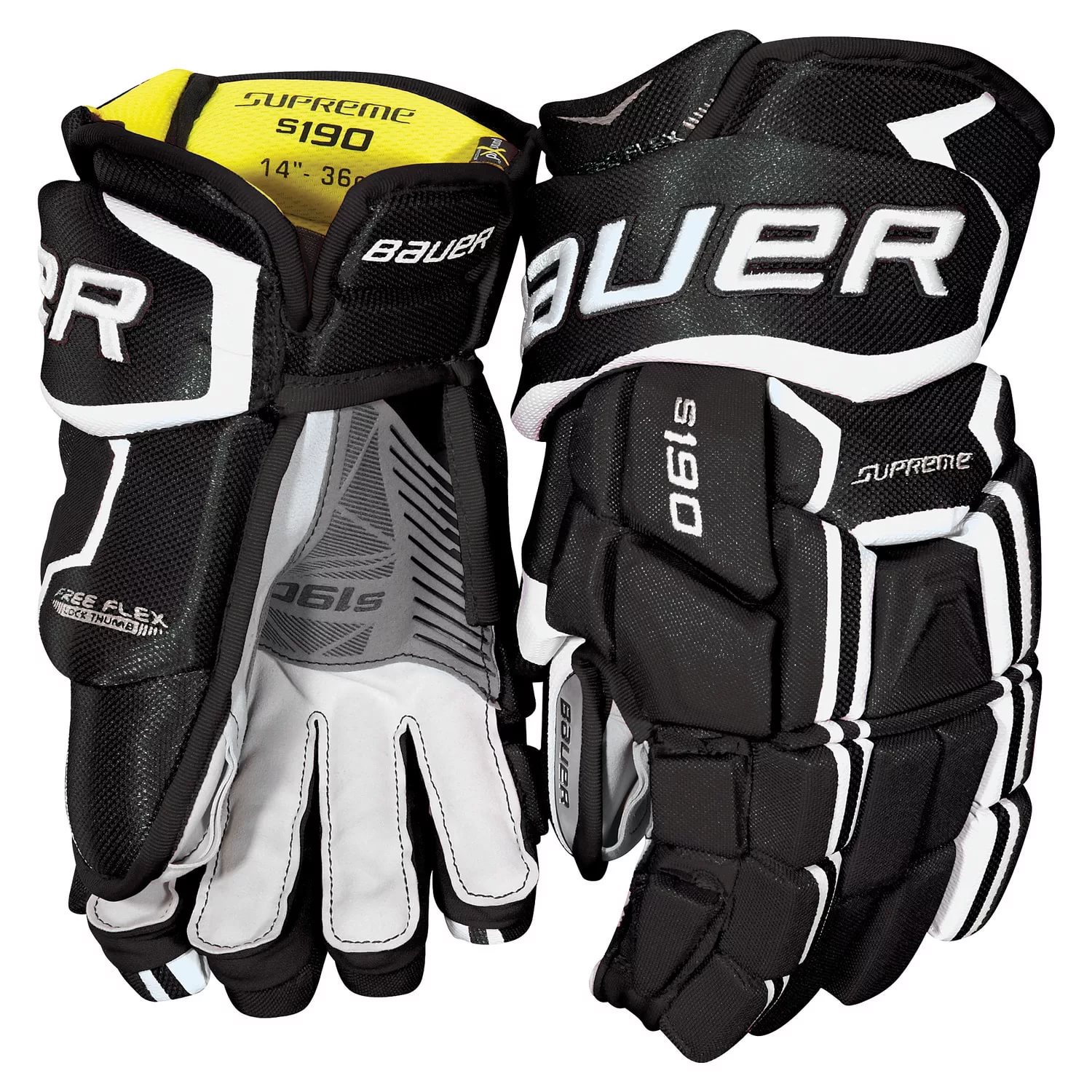 Перчатки хоккейные BAUER Supreme S190 S17 SR чёрно-белого цвета Перчатки хоккейные BAUER Supreme S190 S17 SR чёрно-белого цвета