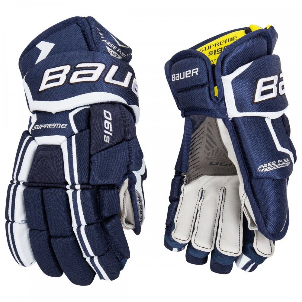 Перчатки хоккейные BAUER Supreme S190 S17 SR тёмно-синего цвета Перчатки хоккейные BAUER Supreme S190 S17 SR тёмно-синего цвета