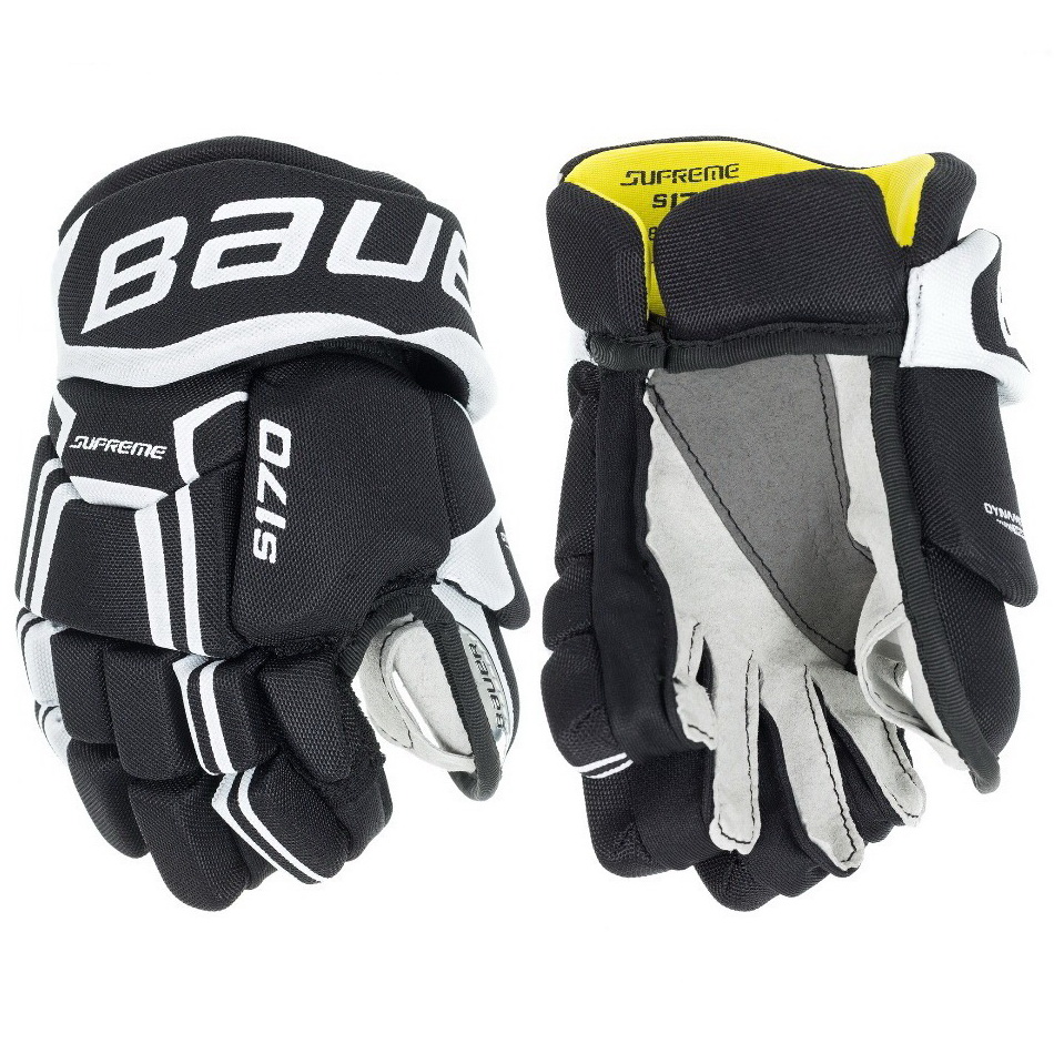 Перчатки хоккейные BAUER Supreme S170 S17 YTH чёрно-белого цвета Перчатки хоккейные BAUER Supreme S170 S17 YTH чёрно-белого цвета