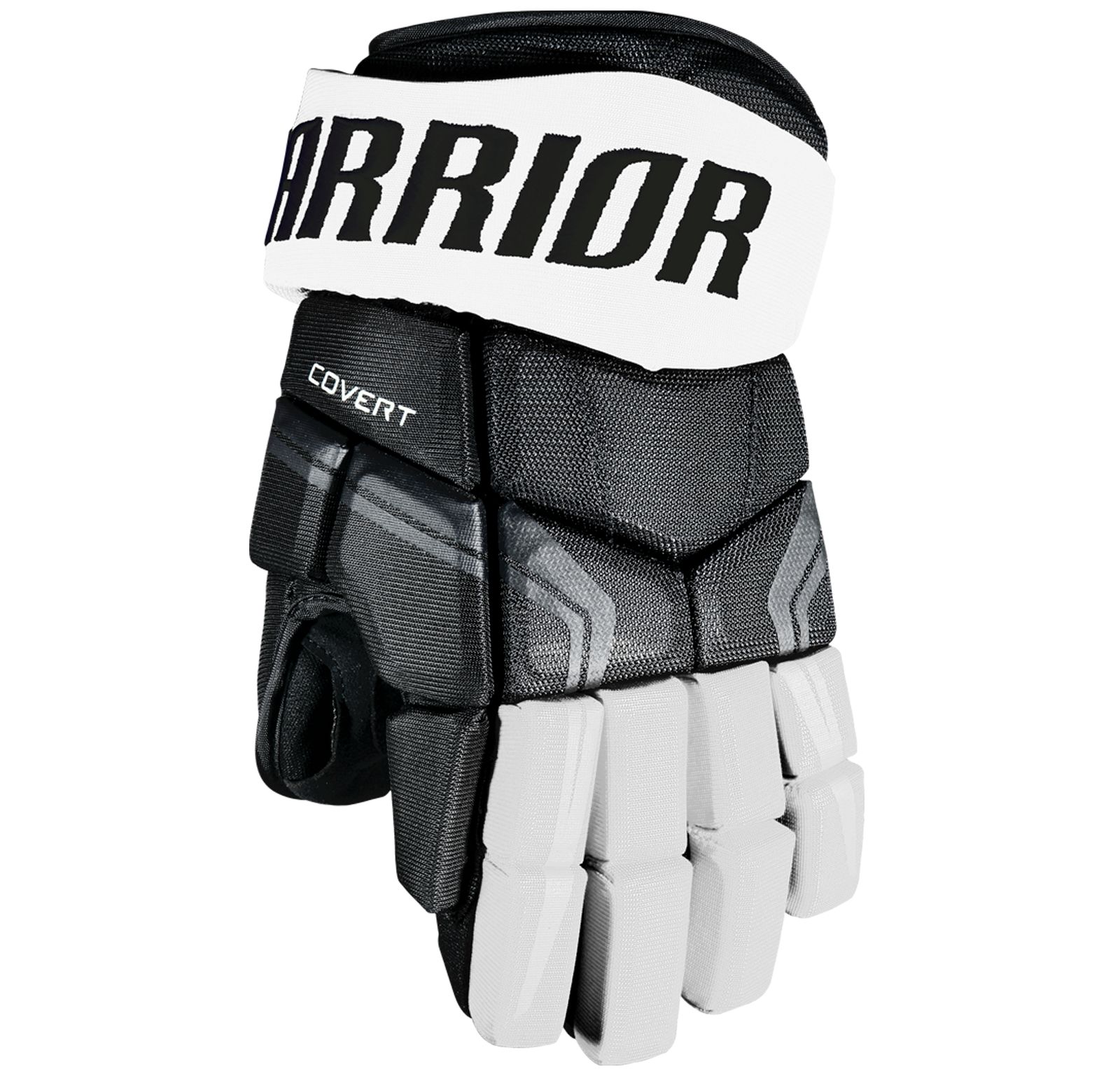 Перчатки хоккейные WARRIOR Covert QRE4 SR чёрно-белого цвета Перчатки хоккейные WARRIOR Covert QRE4 SR чёрно-белого цвета