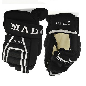 Перчатки хоккейные MAD GUY Strike X SR чёрного цвета Перчатки хоккейные MAD GUY Strike X SR чёрного цвета