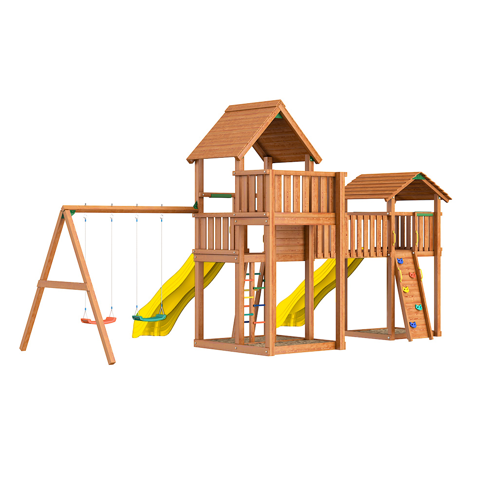 Детский городок Jungle Gym Palaсe + Jungle Cottage + жесткий мост + Swing + Rock Детский городок Jungle Gym Palaсe + Jungle Cottage + жесткий мост + Swing + Rock