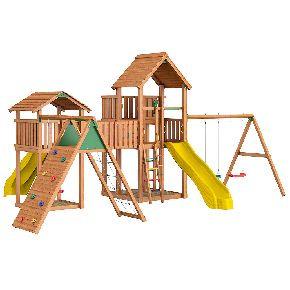 Детский городок Jungle Gym Palaсe + Jungle Cottage + Bridge Link (жесткий мост) + Climb + Swing Детский городок Jungle Gym Palaсe + Jungle Cottage + Bridge Link (жесткий мост) + Climb + Swing