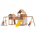 Детский городок Jungle Gym Palaсe + Jungle Cottage (без горки) + жесткий мост + Rock + Рукоход + гимнастические кольца + Swing